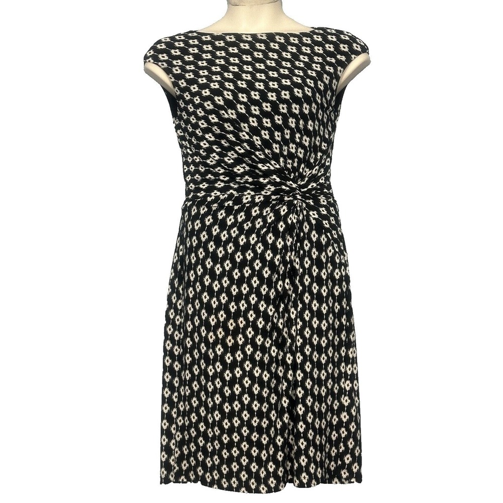 LRL Ralph Lauren Women Dress 12 Black White Geometric Knot Classic Career Preppy